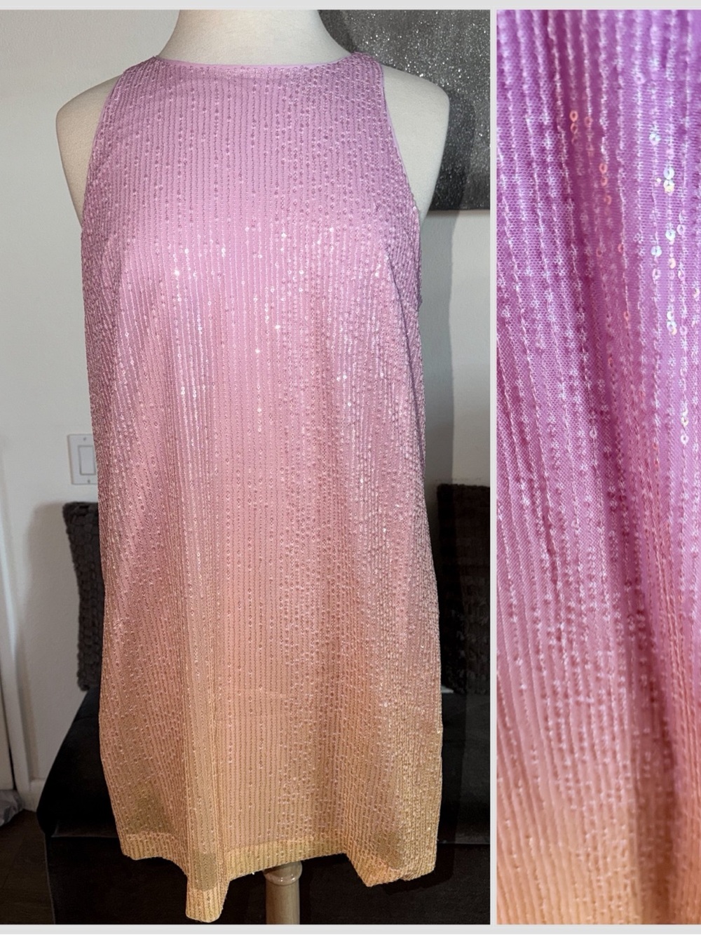 ON 34th Pink to Peach Ombre Sequin Shift Dress Sleeveless Party Cocktail L
